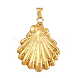 304 Stainless Steel Pendants, Shell Shape Charms, Ion Plating(IP), Real 18K Gold Plated, 36.5x27x2.5mm, Hole: 5.5x3.5mm(SA-CBA00B3-01B-G)