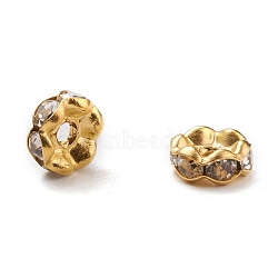 Brass Rhinestone Spacer Beads, Grade A, Wavy Edge, Golden Metal Color, Rondelle, Crystal, 6x3mm, Hole: 1mm(RB-A014-L6mm-01G)