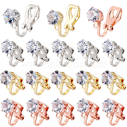 30Pcs 3 Colors Brass Clip-on Earring Findings, with Clear Cubic Zirconia and Loops, Mixed Color, 17x6x9mm, Hole: 1.2mm, 10Pcs/color(KK-SC0003-87)