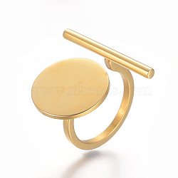 304 Stainless Steel Cuff Rings, Open Rings, Flat Round & Bar, Golden, Size 7, 17mm(RJEW-I064-13G-17mm)