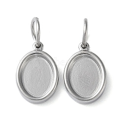 Tarnish Resistant 304 Stainless Steel Pendant Cabochon Settings, with Jump Rings, Oval, Stainless Steel Color, Tray: 8x6mm, 12x8x2mm, Hole: 4mm(STAS-Q308-01P)