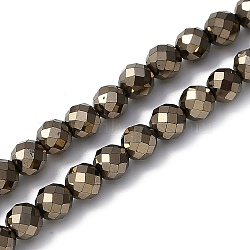 Electroplated Synthetic Non-magnetic Hematite Beads Strands, Faceted, Round, Antique Bronze Plated, 6x6x6mm, Hole: 1mm, about 66pcs/strand, 15.35''(39cm)(G-H072-B01-01A)