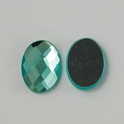 Electroplate Glass Cabochons, Flat Back & Back Plated, Faceted, Oval, Sky Blue, 14x10x4mm(X-GGLA-R007-14x10mm-05)