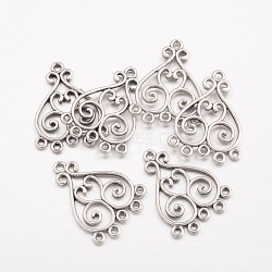 Tibetan Style Pendants, Lead Free,Cadmium Free and Nickel Free, Flower, Antique Silver, about 33mm long, 25.5mm wide, 1.5mm thick, hole: 2.5mm(EA138Y-NF)