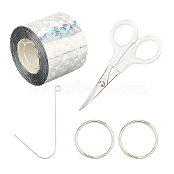 SUPERFINDINGS Self-Adhesive Bird Repellent Scare Tape, with Stainless Steel Scissors, Iron Hook Clasps and Split Key Rings, Mixed Color, 56x46mm, 1roll/set(TOOL-FH0001-12)
