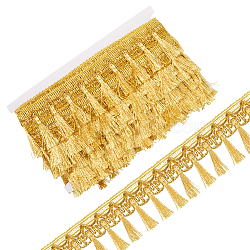 12M Filigree Polyester Lace Fringe Trim, Tassel Lace Ribbon, for Clothing Accessories, Light Khaki, 2-1/8 inch(55mm), about 13.12 Yards(12m)/Card(OCOR-WH0089-12A)