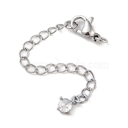 Brass with Cubic Zirconia Chain Extender, End Chains, Round, Platinum, 70mm(KK-B102-43P)