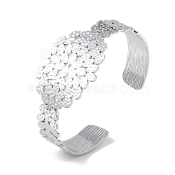 Non-Tarnish 304 Stainless Steel Oval Leaf Open Cuff Bangles for Women, Stainless Steel Color, Inner Diameter: 2 inch(5cm), 33mm(BJEW-U002-09P)