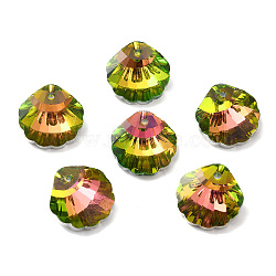 Electroplate Glass Pendants, Back Plated, Faceted, Shell Charms, Yellow Green, 16x16x7mm, Hole: 1.4mm(GLAA-A008-06E)