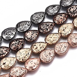 Electroplated Natural Lava Rock Bead Strands, Bumpy, Teardrop, Mixed Color, 15x11x5mm, Hole: 1.2mm, about 28pcs/strand, 15.75 inch(40cm)(G-T131-87)