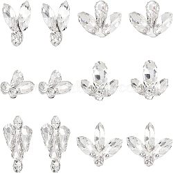 12Pcs 6 Style Sew on Rhinestone, Glass Cabochons(Hot Melt Adhesive On The Back), with Iron Prong Settings, Garments Accessories, Mixed Shapes, Crystal, 15x26x6mm, Hole: 1mm, 2pcs/style(RGLA-FG0001-04)