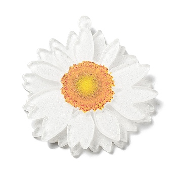 Printed Transparent Acrylic Pendants, 3D Flower Charms, White, 42.5x40x4mm, Hole: 1.5mm