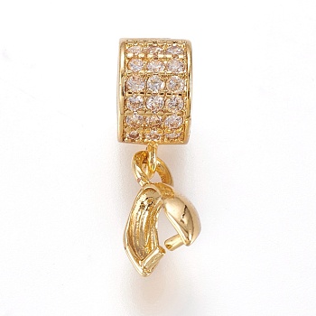 Brass Ice Pick Pinch Bails, with Cubic Zirconia, Clear, Golden, 19mm, Hole: 5.5mm, Inner Diameter: 4x4.5mm