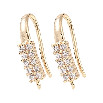 Brass Micro Pave Cubic Zirconia Earring Hooks, Fishhook, Golden, 16.5x8x3.5mm, Hole: 1mm