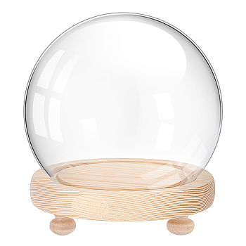 Elite 1Pc Glass Dome Cover, Decorative Display Case, Round Bell Jar Terrarium with Wood Base, Clear, 120mm