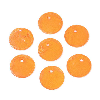 Spray Painted Natural Capiz Shell Disc Charms, Orange, 15x0.5~1mm, Hole: 1.2~1.5mm