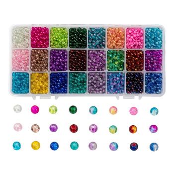 Spray Painted Crackle Glass Beads, Round, Mixed Color, 4mm, Hole: 1.1~1.3mm, 24 colors, about 200pcs/color, 4800pcs/box