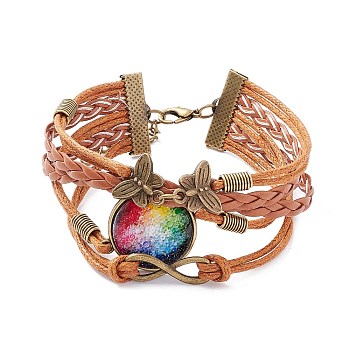 Rainbow Pride Bracelet, Bubble Pattern Flat Round & Butterfly Links Multi-strand Bracelet for Men Women, Chocolate, Bubble Pattern, 7-1/4 inch(18.5cm)