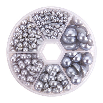 1Box ABS Plastic Imitation Pearl Dome Cabochons, Half Round, Gray, 4~12x2~6mm, about 660pcs/box