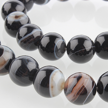 Natural Black Agate Round Bead Strands, Dyed, Black, 10mm, Hole: 1mm, about 38pcs/strand, 14.96 inch