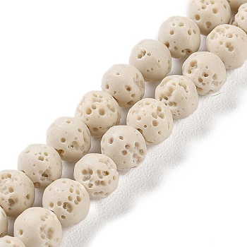 Synthetic Lava Rock Dyed Beads Strands, Round, Floral White, 6~6.5mm, Hole: 1mm, about 63pcs/strand, 15.16''(38.5cm)