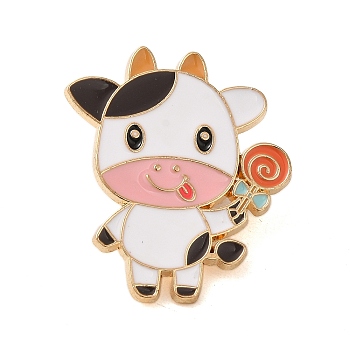 Animal Enamel Pins, Golden Alloy Brooches for Backpack Clothes, Cattle, 30x26x2mm