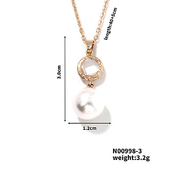 Brass Pave Rhinestone & Imitaiton Pearl Round Pendnat Shiny Women's Necklaces for Women, Golden, Clear, 15.75 inch(40cm)