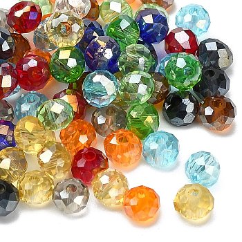 Electroplate Faceted Rondelle AB Color Plated Transparent Glass Beads, Mixed Color, 8x6mm, Hole: 1mm