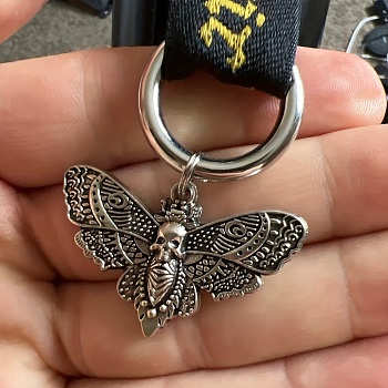Moth Alloy Shoe Charms, with Spring Gate Rings, for Shoe Decoration, Antique Silver & Platinum, Pendant: 27x43mm