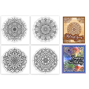 4Pcs 4 Styles PVC Stamp, for DIY Scrapbooking, Floral, 55x55mm, 1pc/style