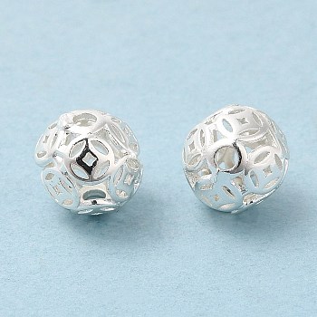 Eco-Friendly Rack Plating Brass Beads, Long-Lasting Plated, Lead Free & Cadmium Free, Hollow, Round, Silver, 8mm, Hole: 1.5mm