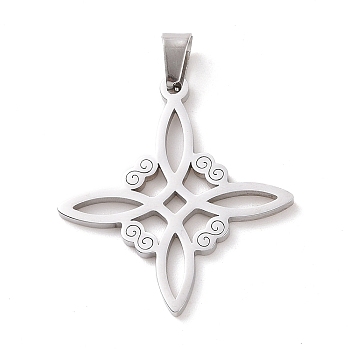 304 Stainless Steel Hollow Pendants, Knot, Stainless Steel Color, 27x25x1mm, Hole: 5x3mm