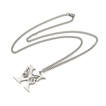201 Stainless Steel Necklaces, Letter X, 23.74 inch(60.3cm) p: 32x31.5x1.3mm