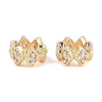 Brass Micro Pave Clear Cubic Zirconia European Beads, Large Hole Beads, Wave Edge, Real 18K Gold Plated, 8x4mm, Hole: 4mm