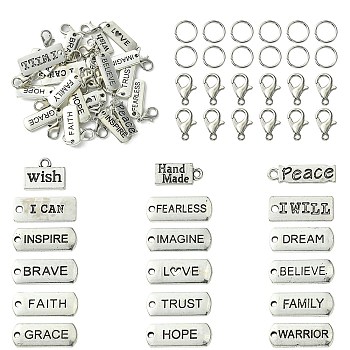 DIY Inspirational Word Tibetan Style Alloy Pendants Keychain Making Kits, Mixed Color, 12x6mm, Hole: 1.2mm