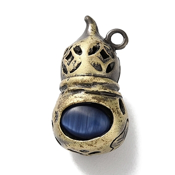 Brass Pendants, with Cat Eye, Cadmium Free & Lead Free, Gourd, Midnight Blue, 23x12.5x11.5mm, Hole: 1.8mm