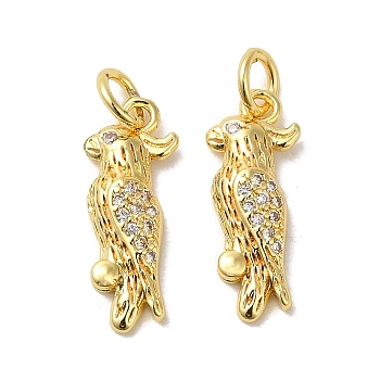 Parrot Rack Plating Brass Micro Pave Clear Cubic Zirconia Pendants, with Jump Ring, Long-Lasting Plated, Lead Free & Cadmium Free, Real 18K Gold Plated, 18x7x3mm, Hole: 3.5mm