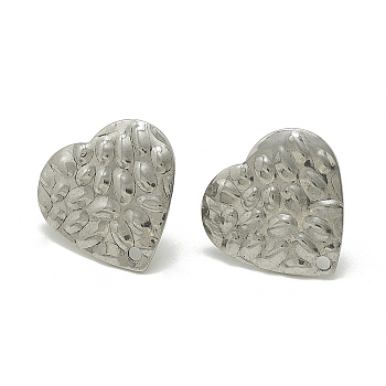 304 Stainless Steel Stud Earring Findings, with Loop, Heart, Stainless Steel Color, 15.5x16mm, Hole: 1.4mm, Pin: 0.8mm