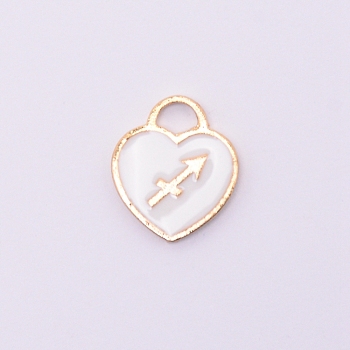 Alloy Enamel Charms, Enamelled Sequins, Cadmium Free & Lead Free, Heart with Constellation, Golden, Sagittarius, 14x12x1.5mm, Hole: 3x3.5mm