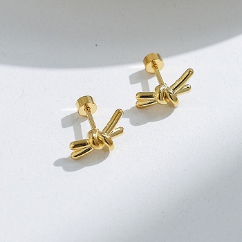 304 Stainless Steel Stud Earrings, Golden, knot, 6x13.5mm