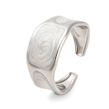 304 Stainless Steel Wide Band Open Cuff Ring for Women, with Enamel, Stainless Steel Color, Adjustable