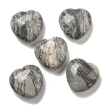 Natural Crazy Agate Statues Ornaments, Love Heart Stone for Reiki Energy Balancing Meditation Gift, 42~44.5x45x19.5~23mm