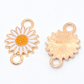 Light Gold Plated Alloy Enamel Links, Pendant Accessories, Sunflower Shape, White, 21.5x14.5x2mm, Hole: 3mm
