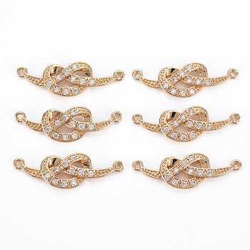 Brass Micro Pave Cubic Zirconia Links Connectors, Long-Lasting Plated, Heart, Light Gold, Clear, 27~28x9x2.5mm, Hole: 1mm