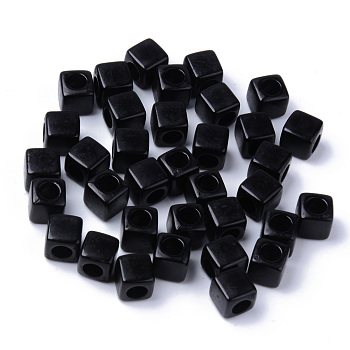 Acrylic European Beads, Large Hole Beads, Cube, Black, 7x7x7mm, Hole: 4mm