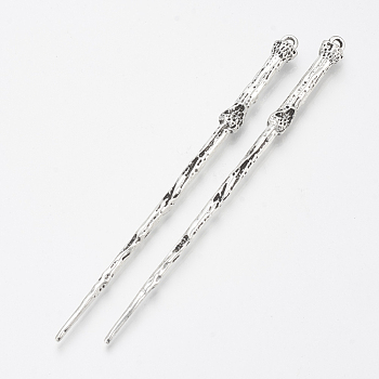Tibetan Style Alloy Hair Stick Findings, Cadmium Free & Lead Free, Antique Silver, 127x8.5x8mm