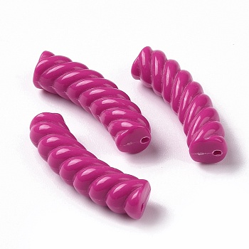 Opaque Acrylic Beads, Twist, Curved Tube, Medium Violet Red, 33x12x8.5mm, Hole: 1.6mm, about 308pcs/500g