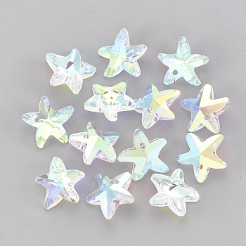 Glass Rhinestone Charms, Starfish/Sea Stars, Crystal AB, 14x15x7mm, Hole: 1.5mm