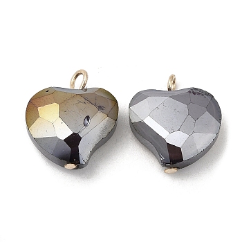 Imitation Jade Glass Pendants, with Golden Brass Loops, Heart Charms, Dark Gray, 18x17x6.5~7mm, Hole: 2~2.5mm
