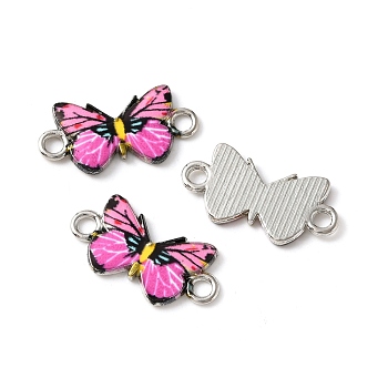 Alloy Enamel Connector Charms, Platinum, Buttrtfly, Deep Pink, 11.5x23x2mm, Hole: 2mm
